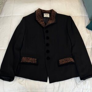 Le Suit Black Jacket with Animal Print Collar